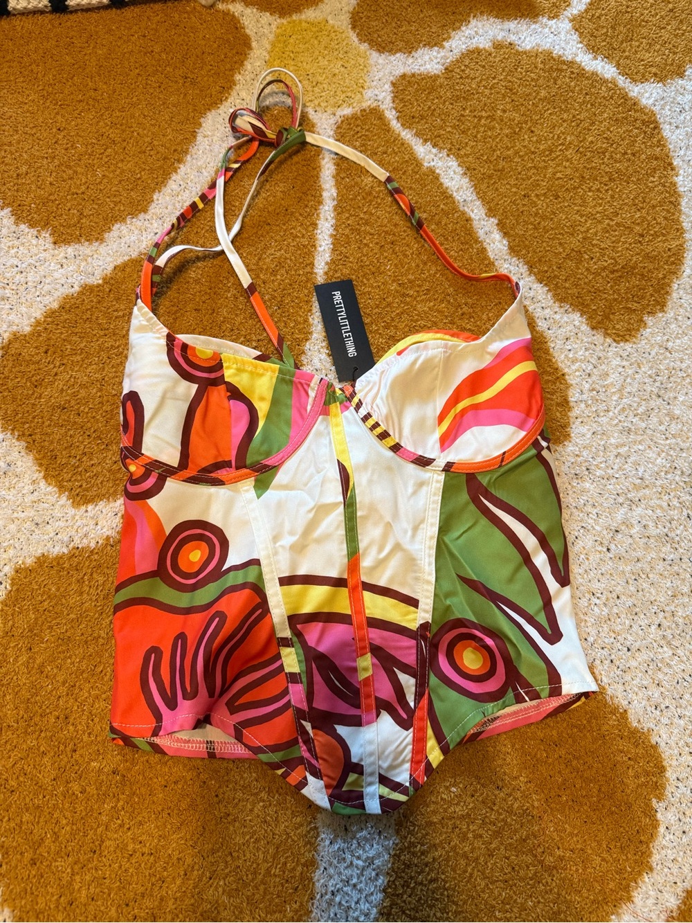PrettyLittleThing Multicolor Striped Halter One-Piece